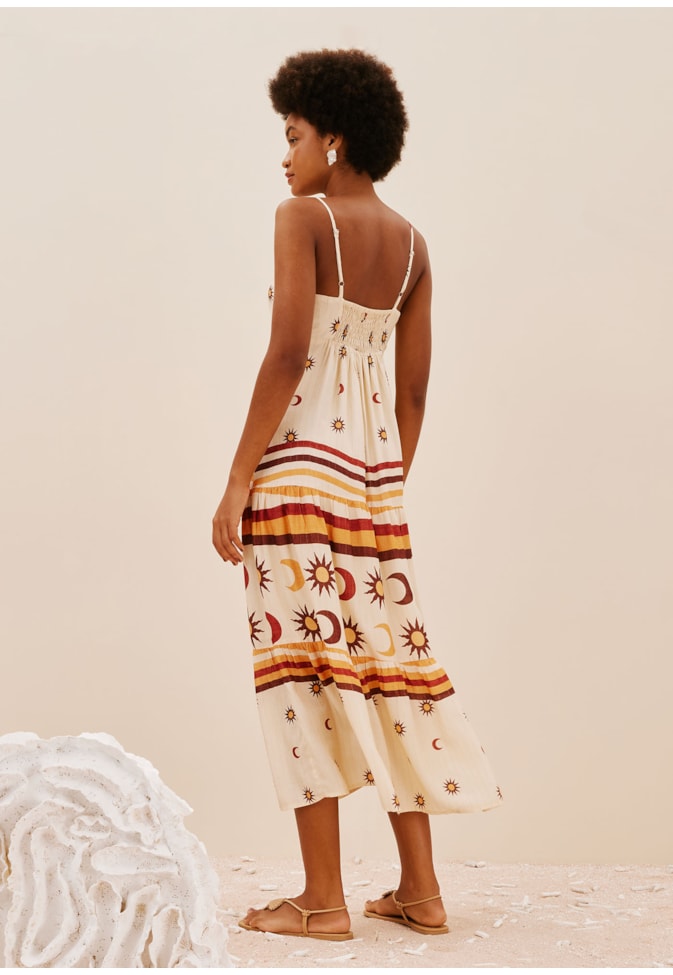Vestido Midi Com Maria Estampado Dunas Douradas