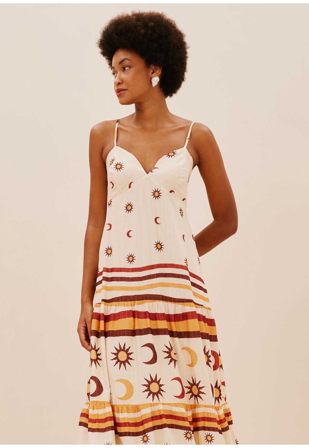 Vestido Midi Com Maria Estampado Dunas Douradas