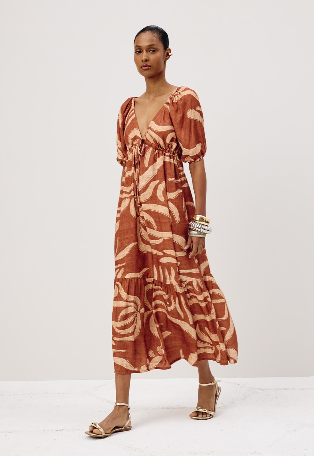 Vestido Midi com Maria Estampado Yucca