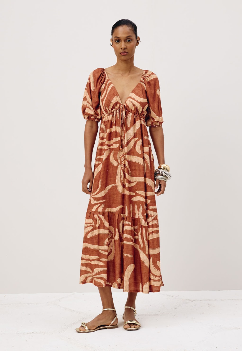 Vestido Midi com Maria Estampado Yucca