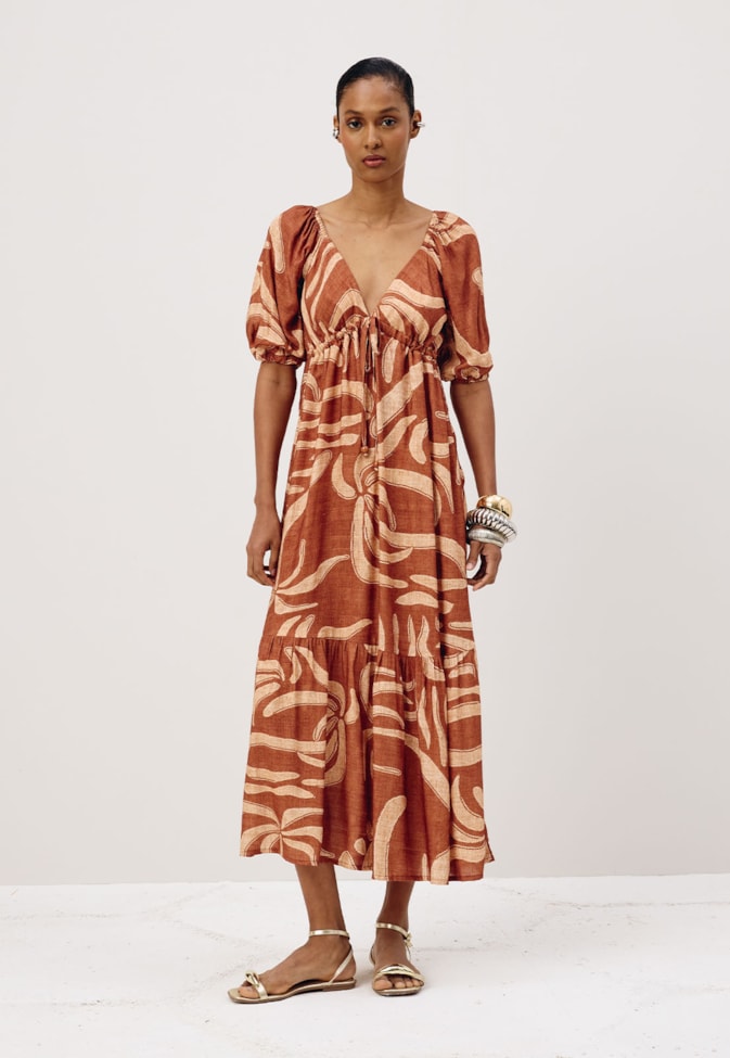 Vestido Midi com Maria Estampado Yucca