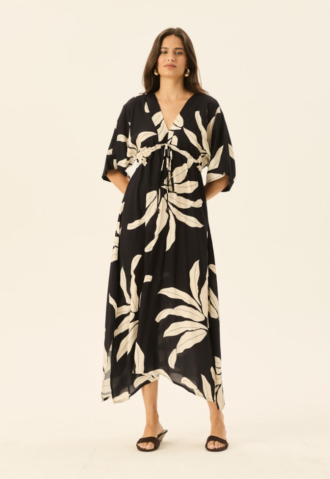 Vestido Midi com Pontas Estampado Tucumã