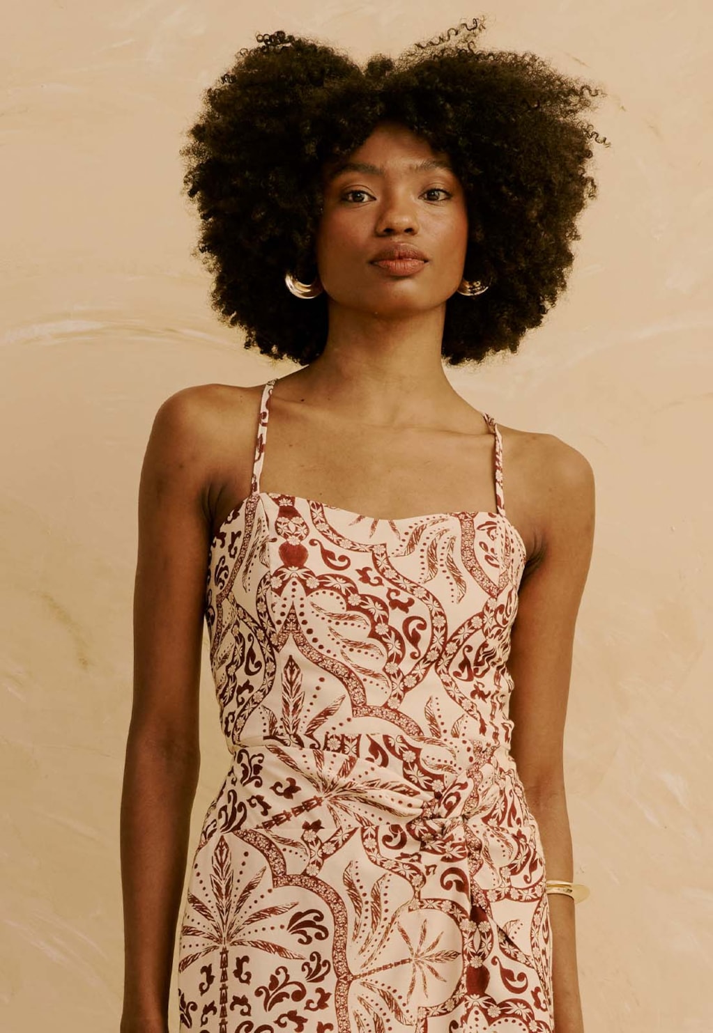 Vestido Midi com Saia Transpassada Estampado Palmas Del Sol