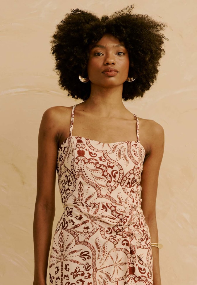 Vestido Midi com Saia Transpassada Estampado Palmas Del Sol