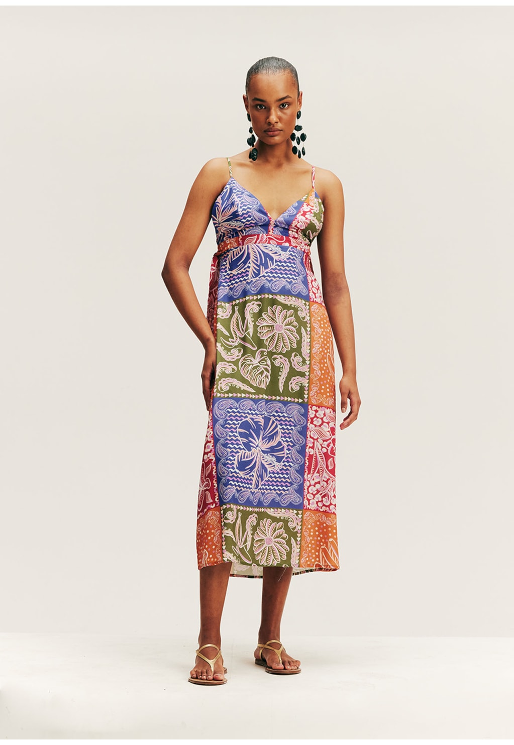 Vestido Midi Costas Nuas Estampado Patch Pará