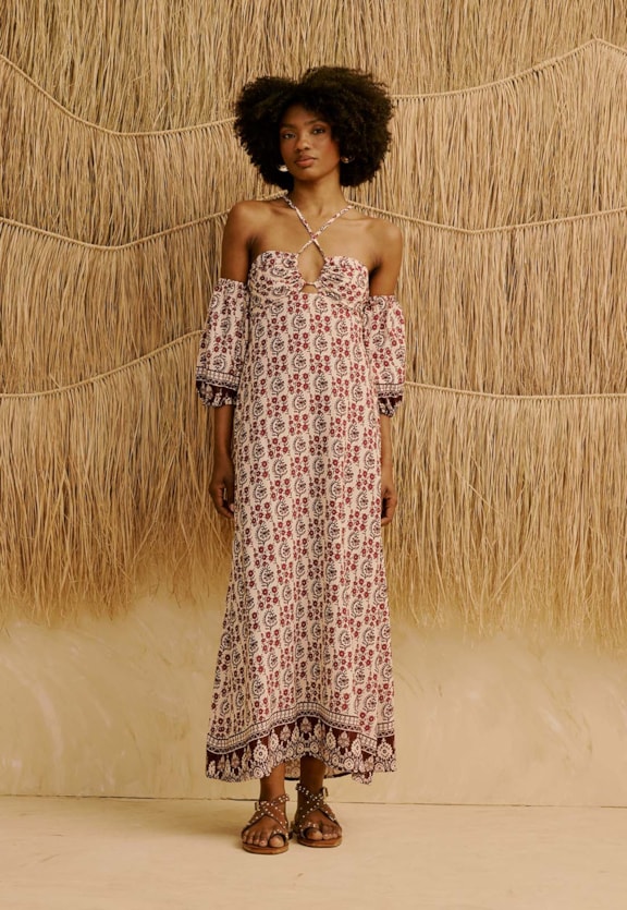 Vestido Midi Cruzado Estampado Pasco Vista Frontal