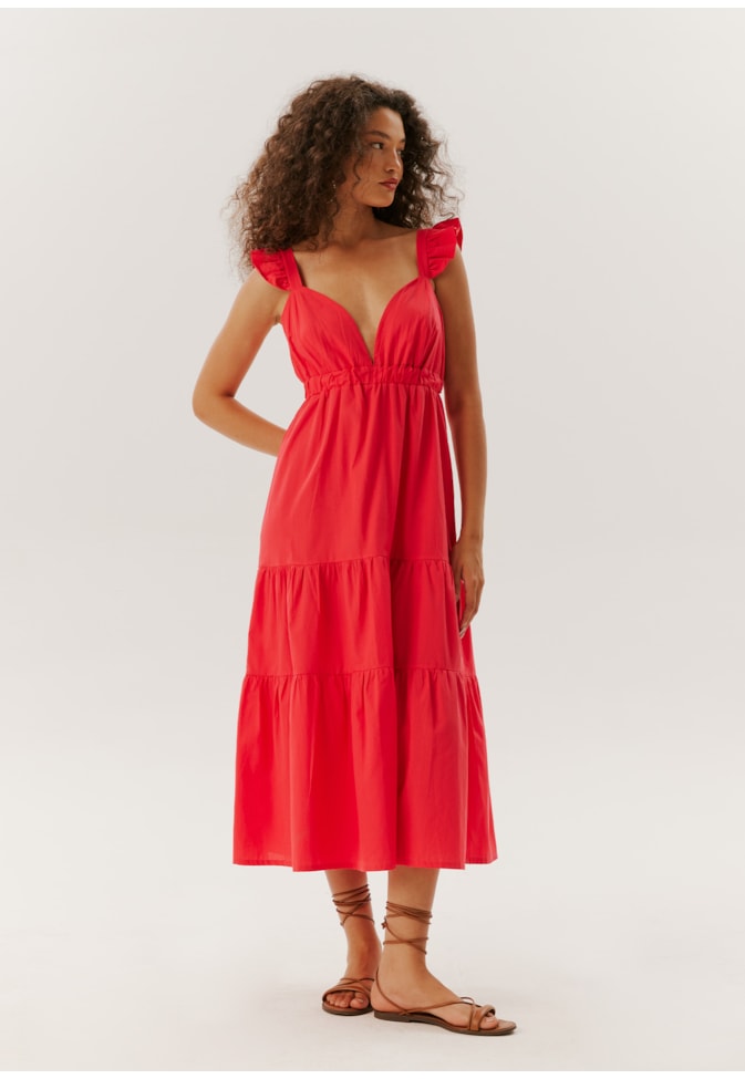 Vestido Midi Decote Costas Liso