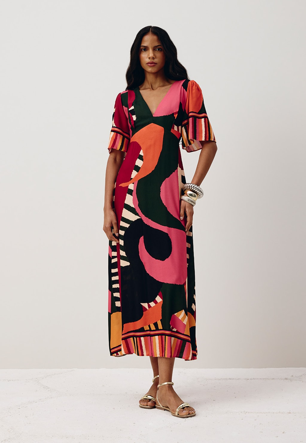 Vestido Midi Decote Estampado Klim