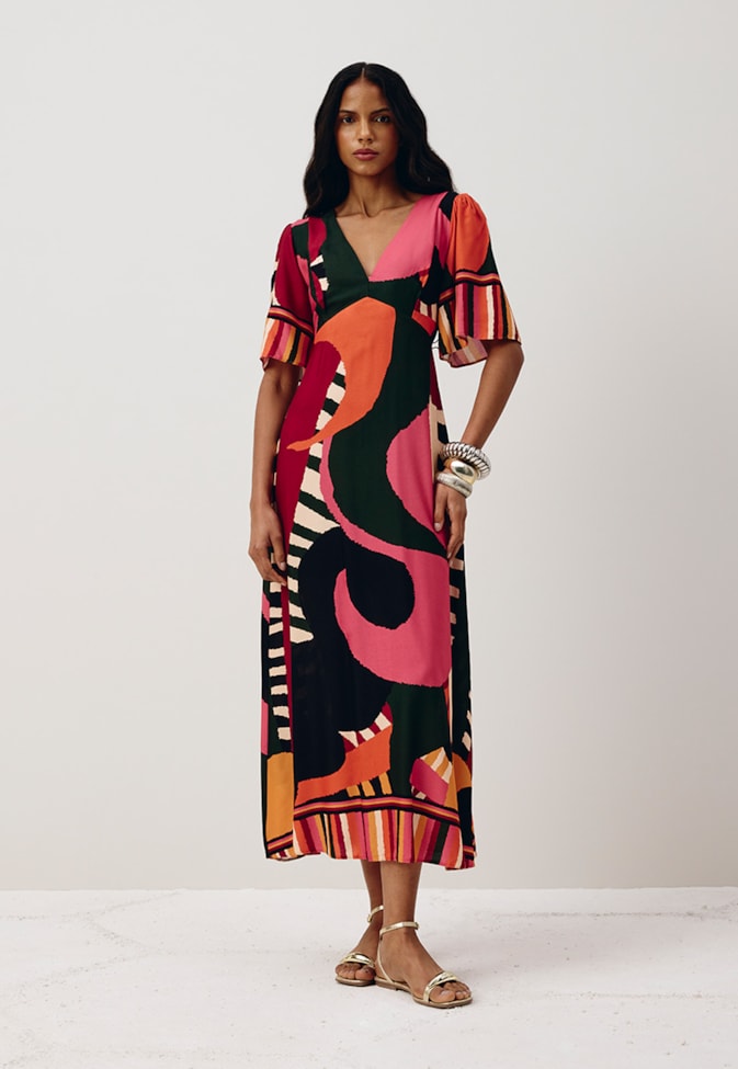 Vestido Midi Decote Estampado Klim