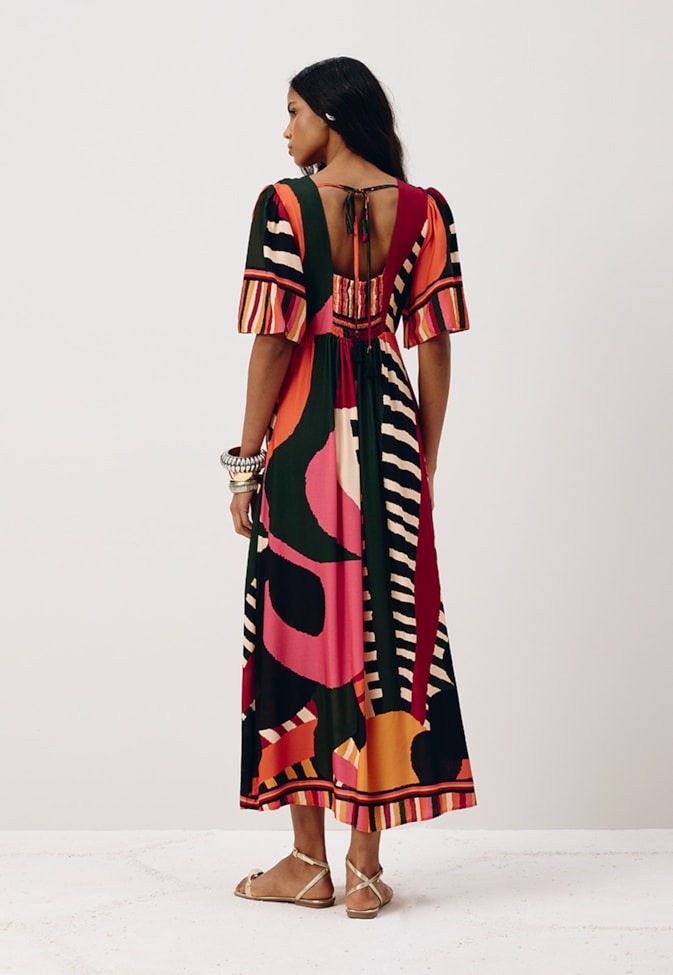 Vestido Midi Decote Estampado Klim