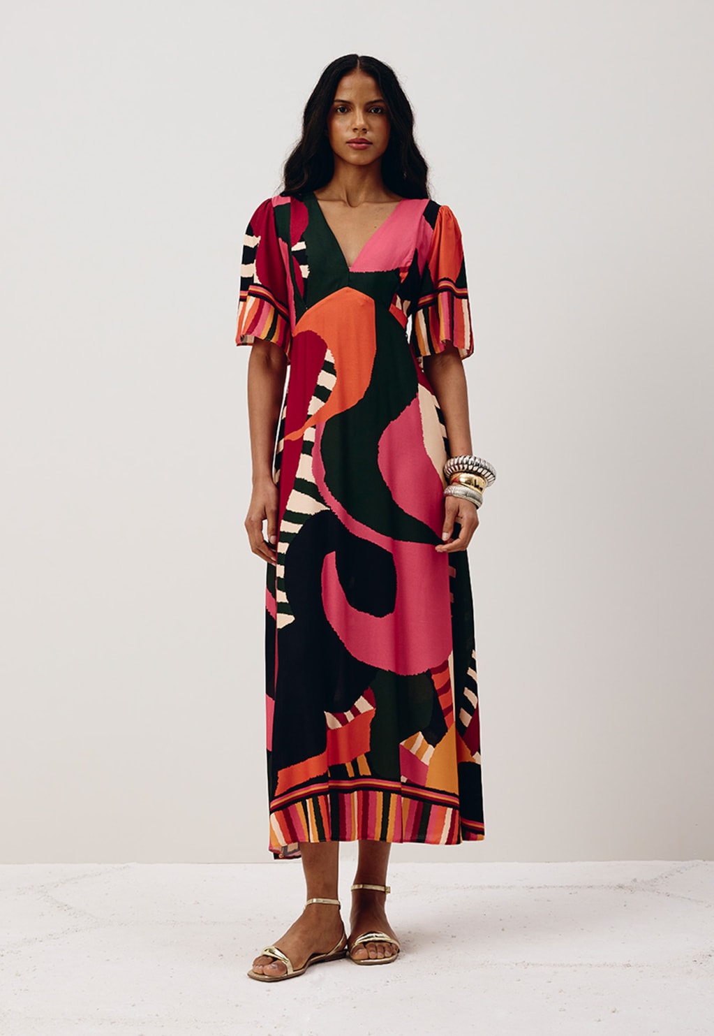 Vestido Midi Decote Estampado Klim