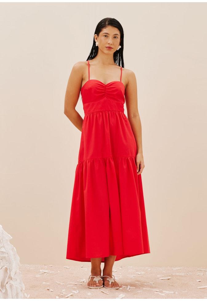 Vestido Midi Decote Franzido