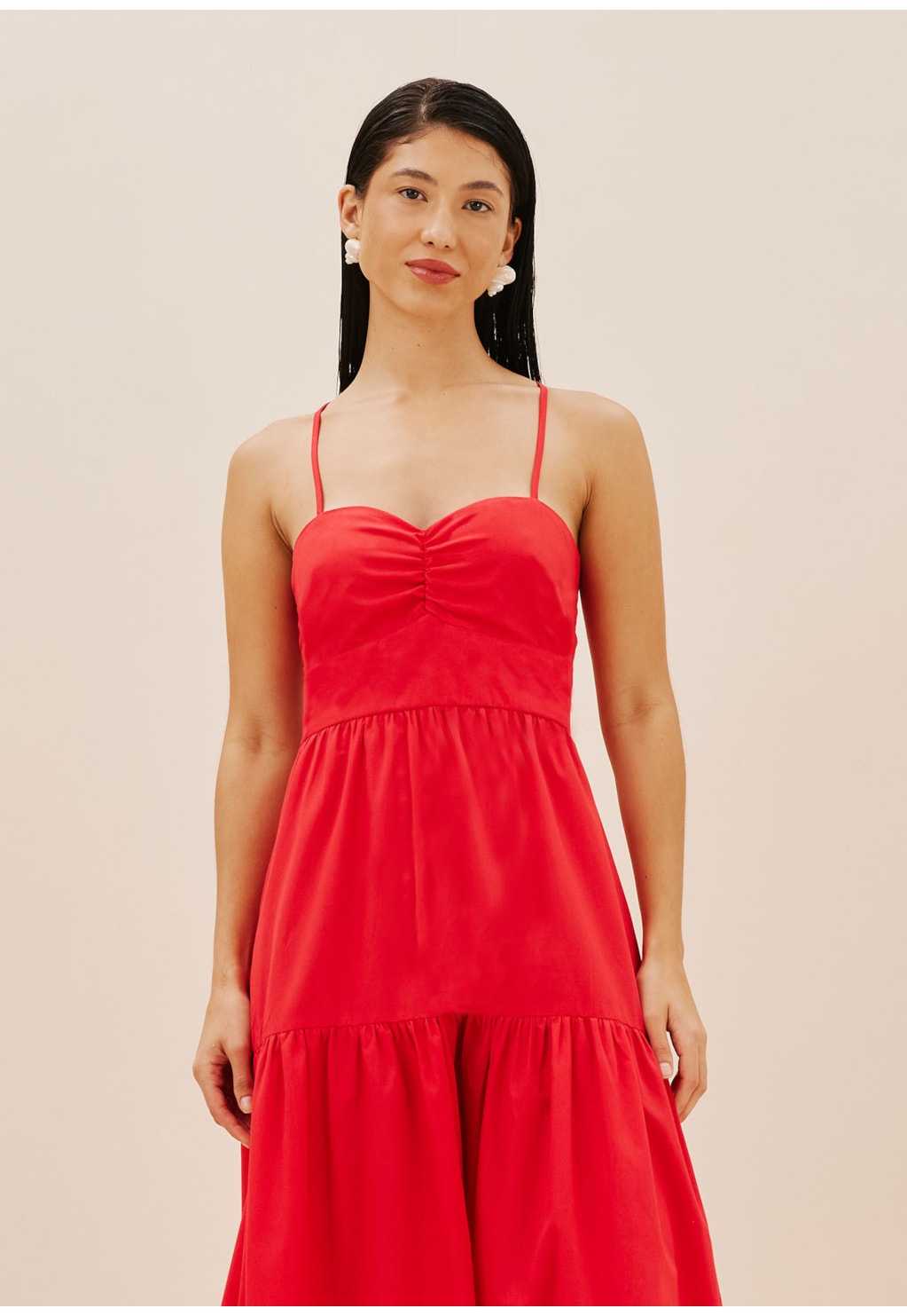 Vestido Midi Decote Franzido