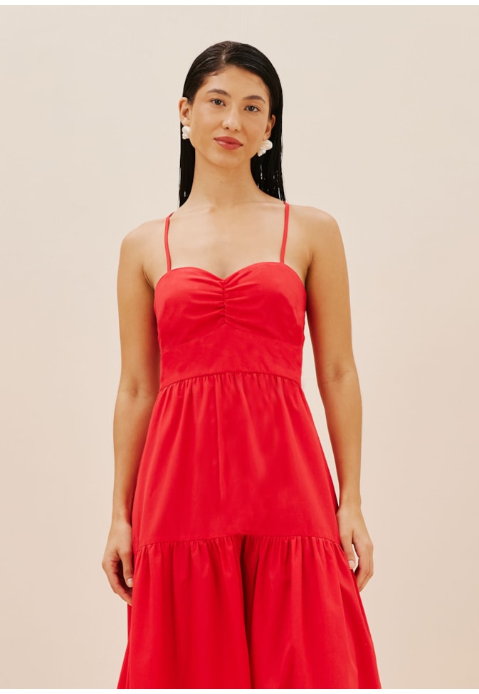 Vestido Midi Decote Franzido