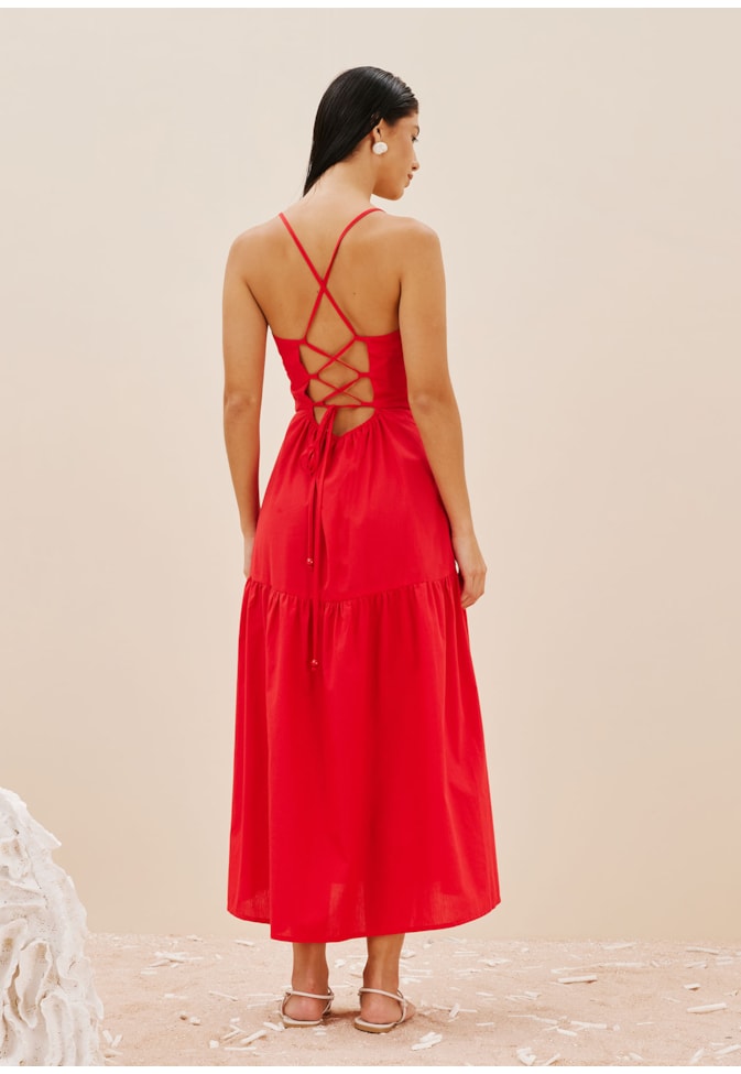 Vestido Midi Decote Franzido