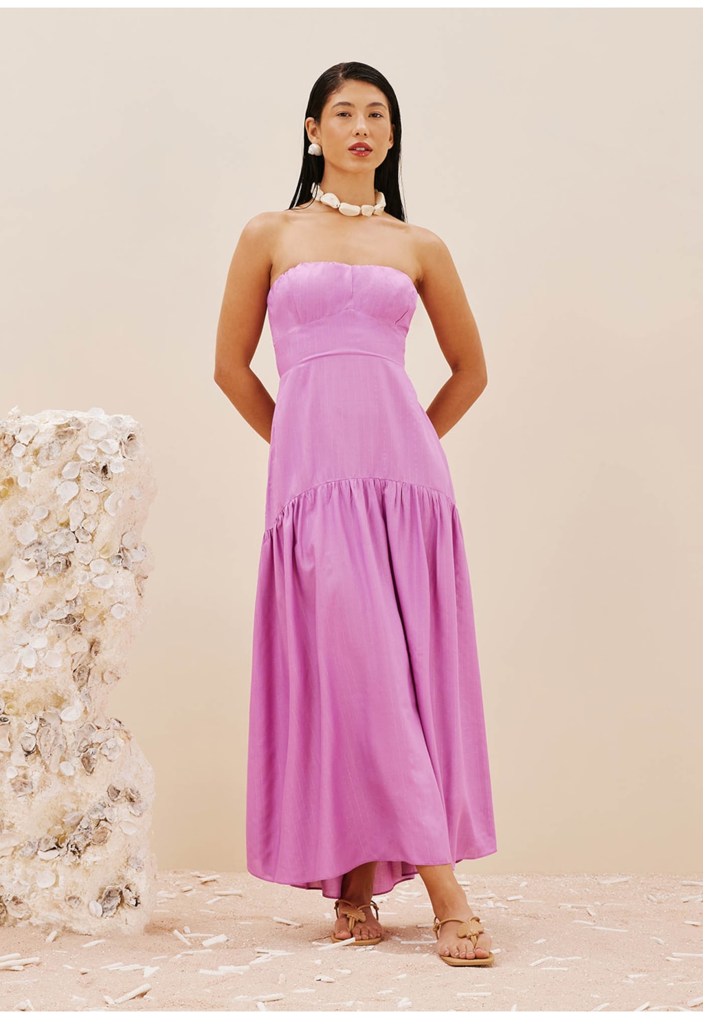 Vestido Midi Decote Franzido