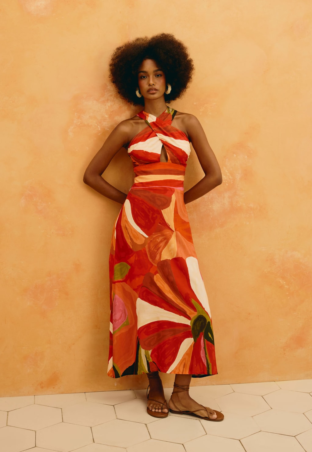 Vestido Midi Decote Transpassado Estampado Latina