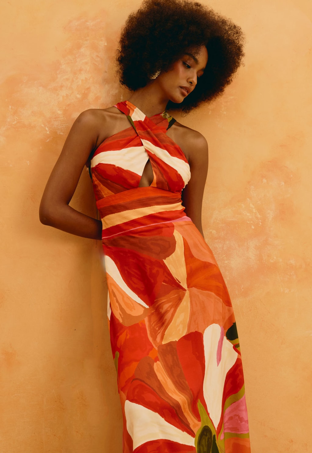 Vestido Midi Decote Transpassado Estampado Latina