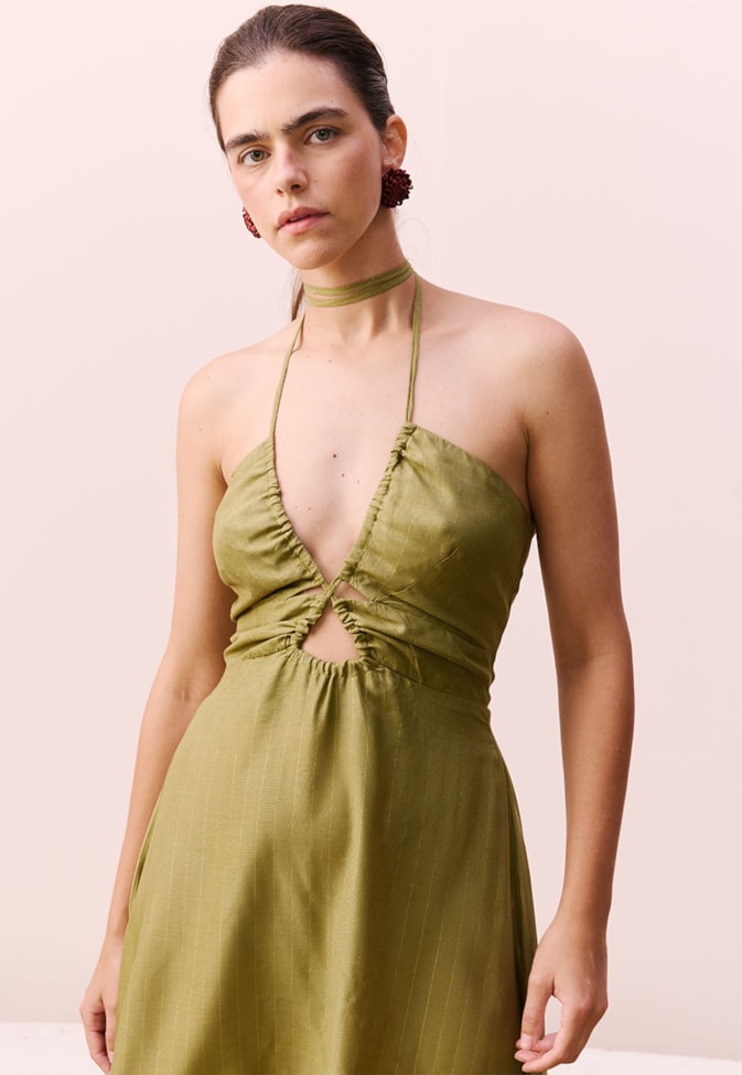 Vestido Midi Decote Túnel