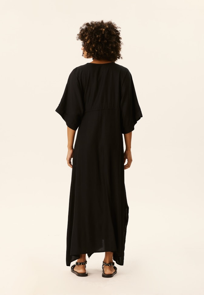 Vestido Midi Decote V com Túnel