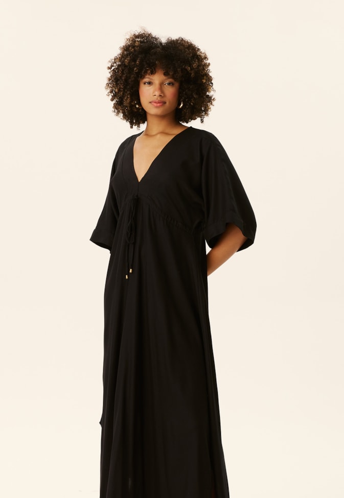 Vestido Midi Decote V com Túnel