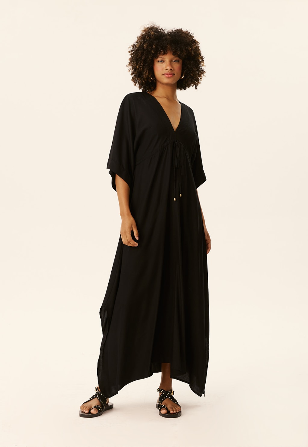 Vestido Midi Decote V com Túnel