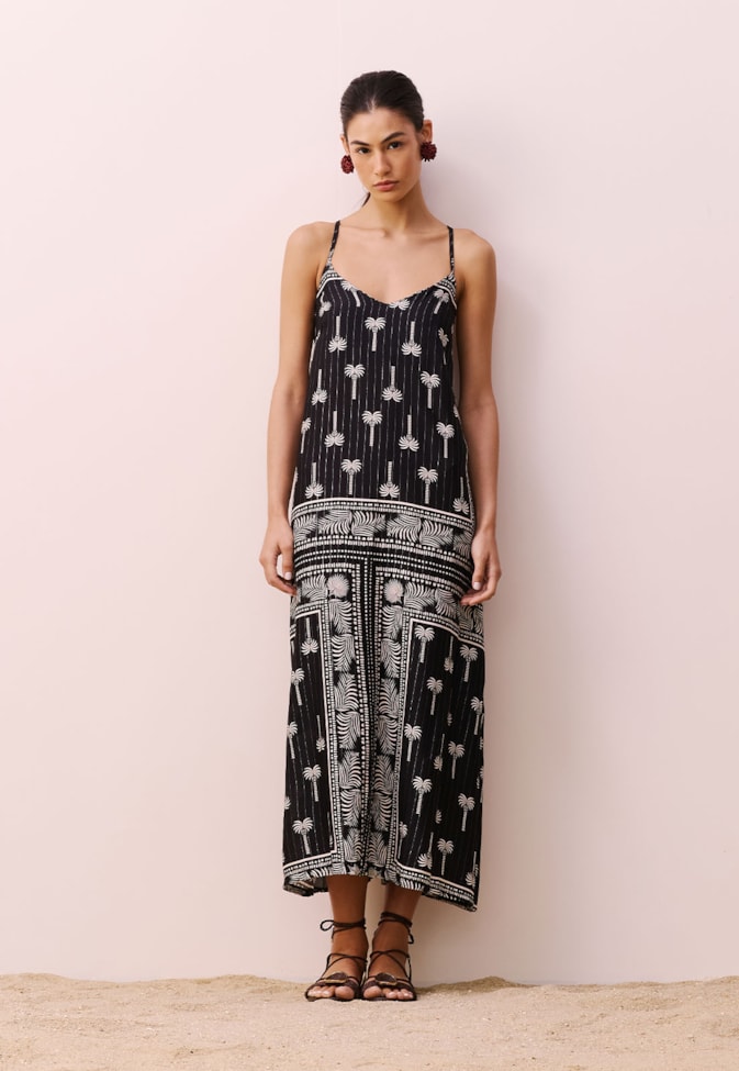 Vestido Midi Decote V Estampado Tauari