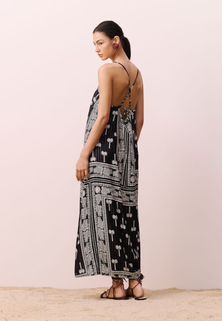 Vestido Midi Decote V Estampado Tauari Vista Traseira