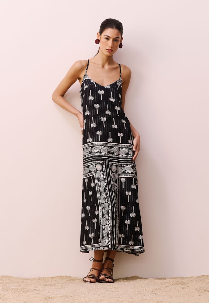 Vestido Midi Decote V Estampado Tauari