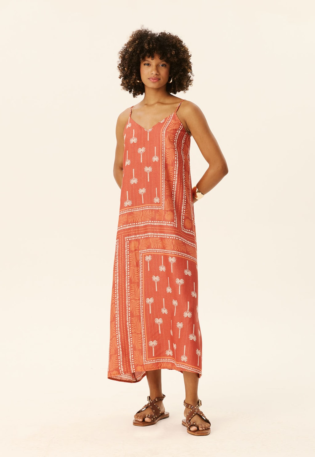 Vestido Midi Decote V Estampado Tauari