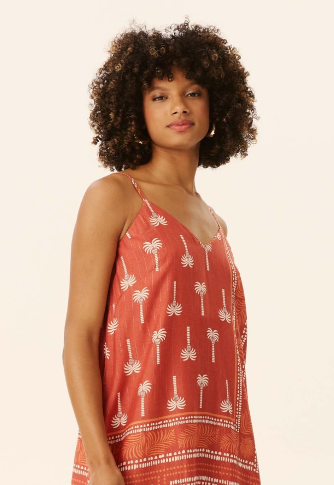 Vestido Midi Decote V Estampado Tauari