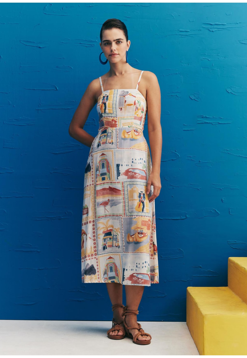 Vestido Midi Detalhe Elástico Estampado Buena Vista