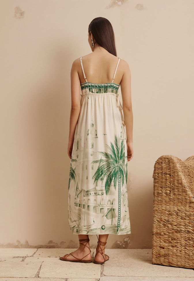 Vestido Midi Detalhe Túnel Estampado Belém