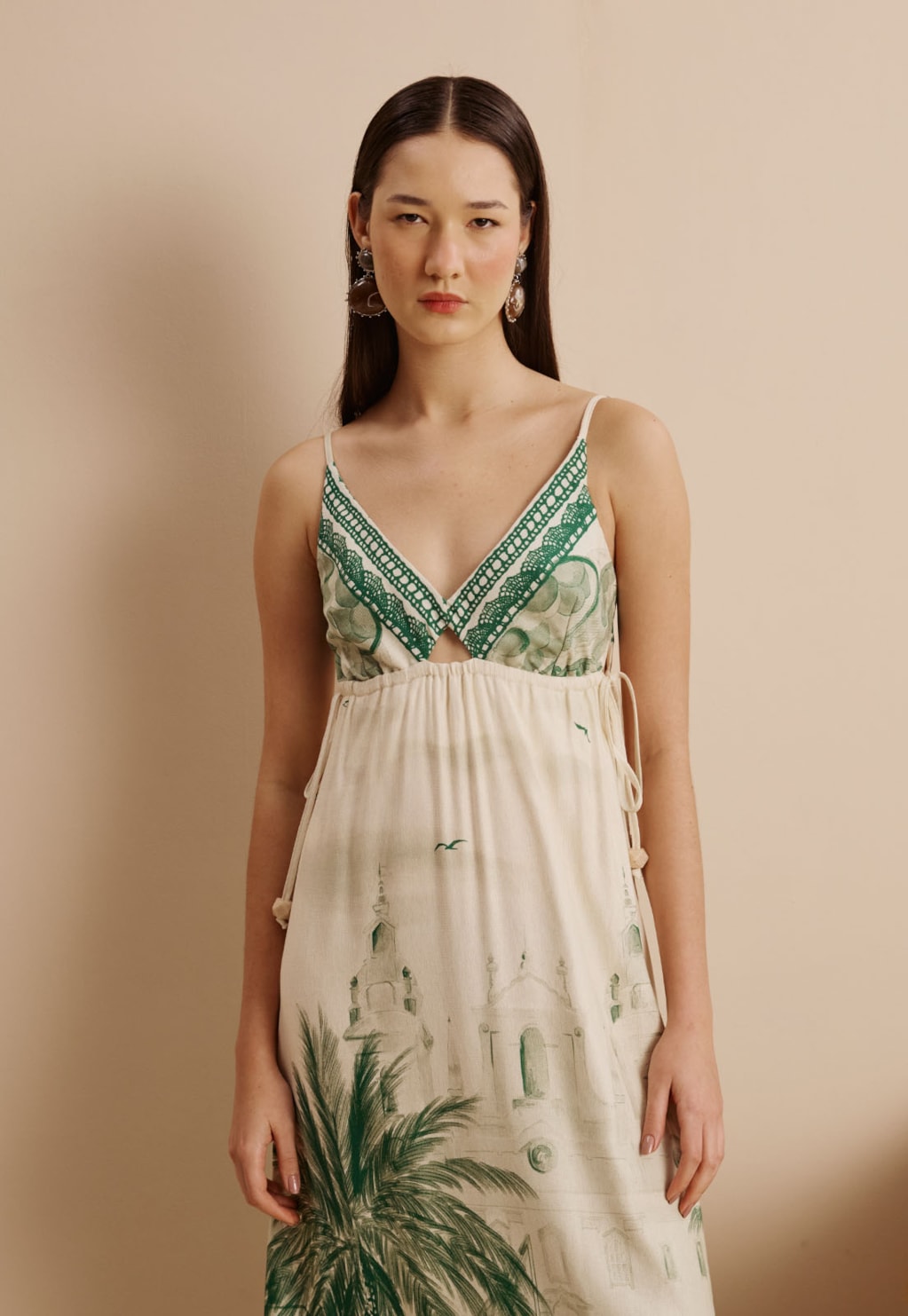 Vestido Midi Detalhe Túnel Estampado Belém