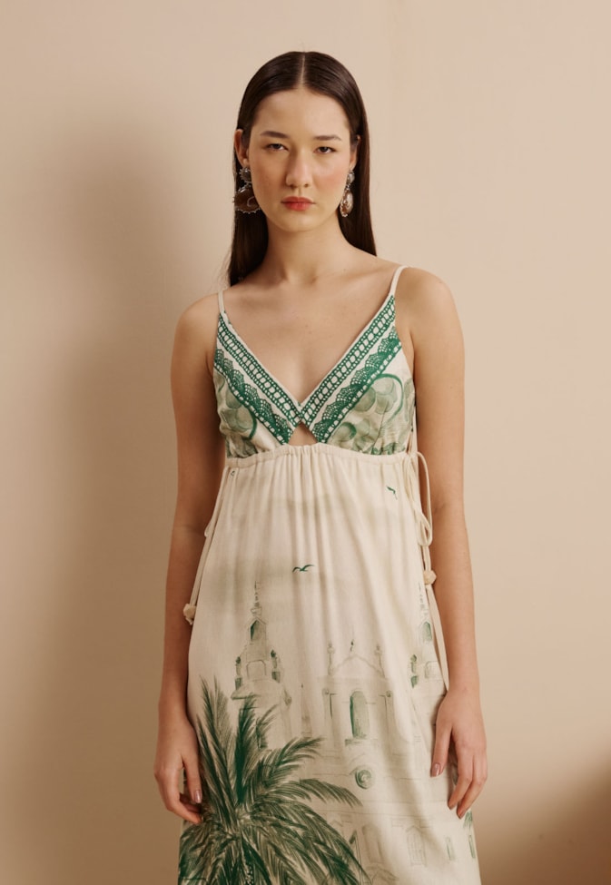 Vestido Midi Detalhe Túnel Estampado Belém