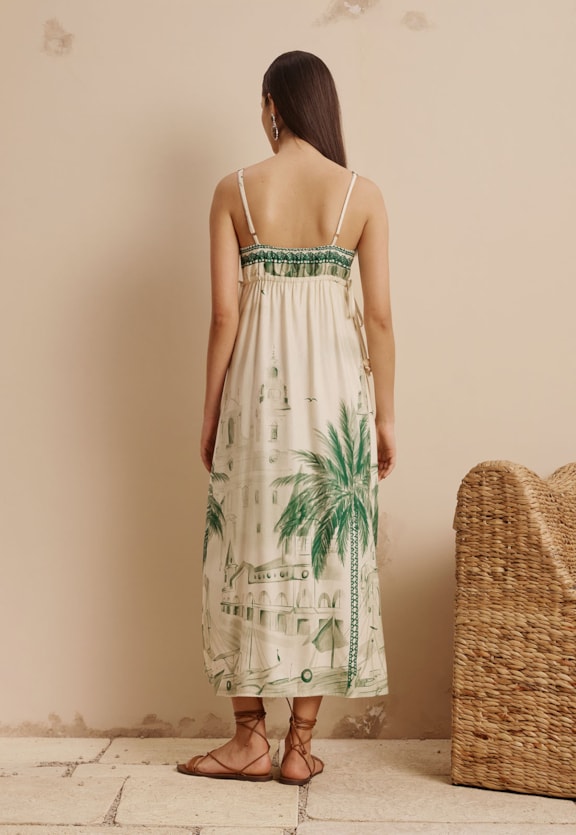 Vestido Midi Detalhe Túnel Estampado Belém Vista Traseira