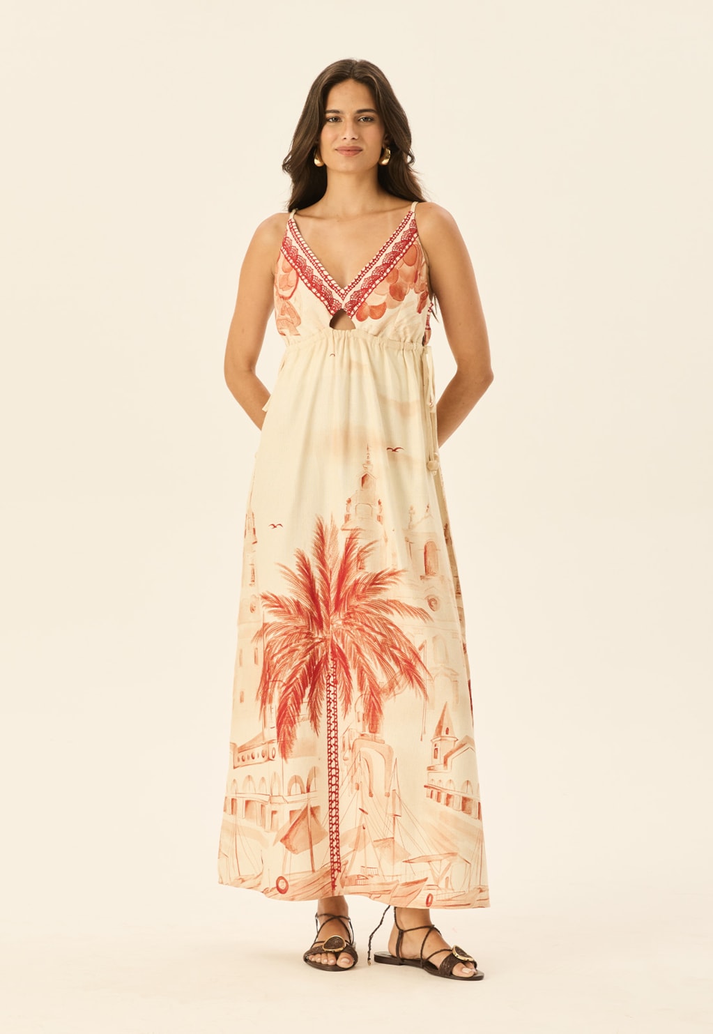 Vestido Midi Detalhe Túnel Estampado Belém