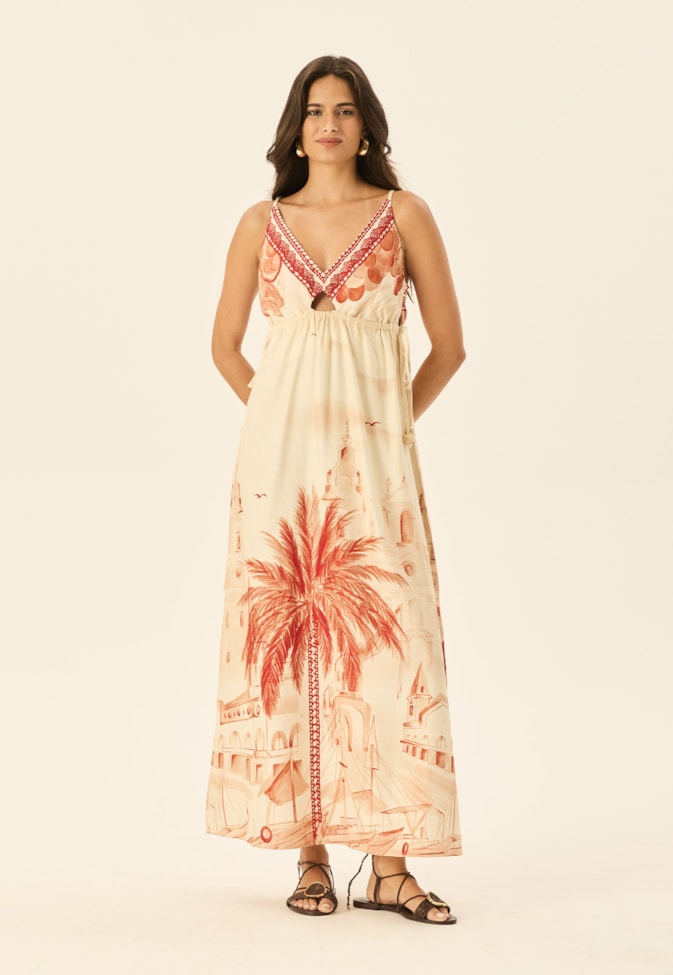 Vestido Midi Detalhe Túnel Estampado Belém