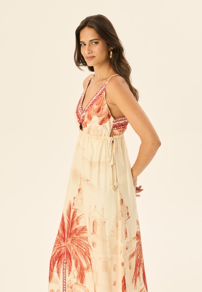 Vestido Midi Detalhe Túnel Estampado Belém