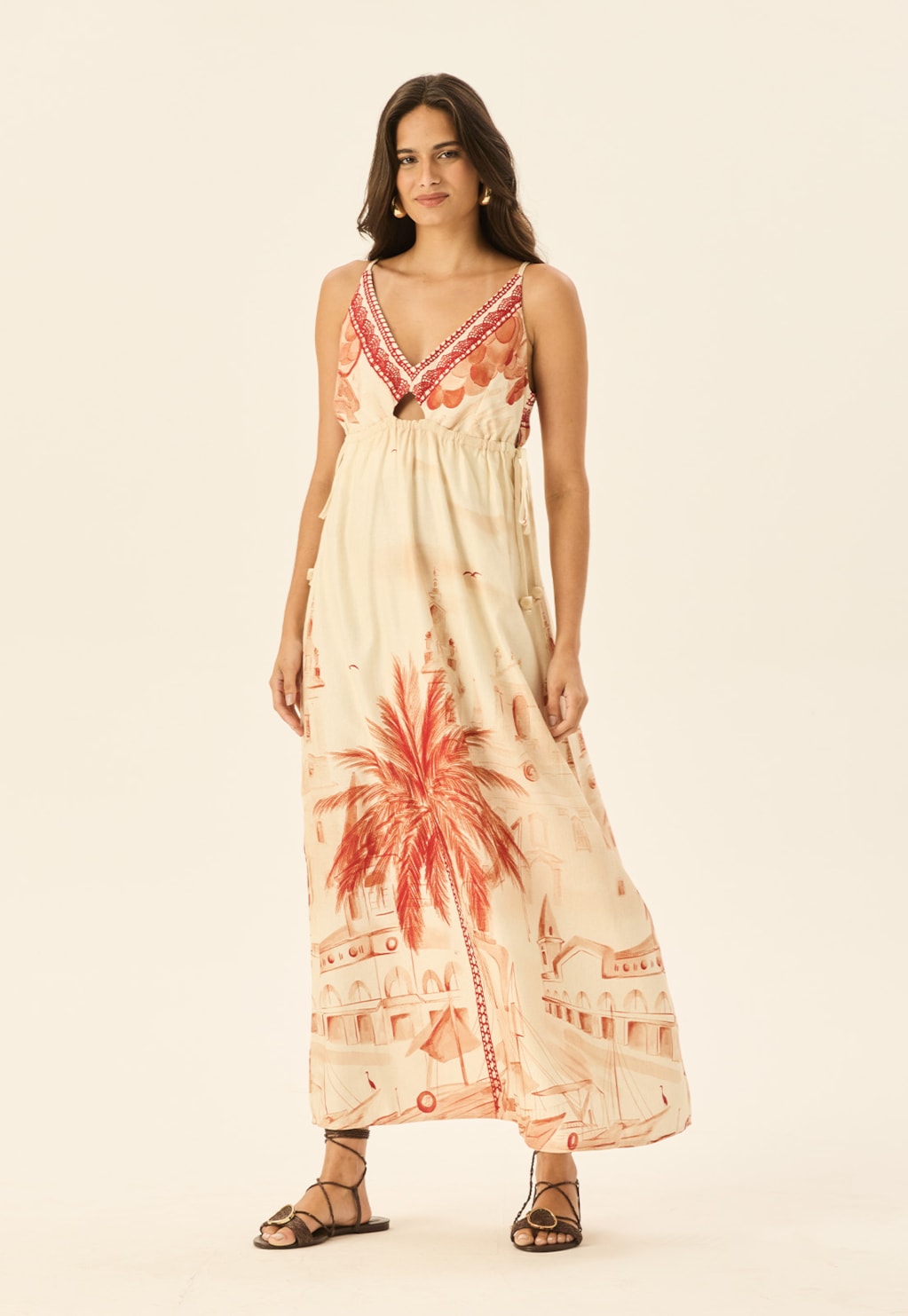Vestido Midi Detalhe Túnel Estampado Belém