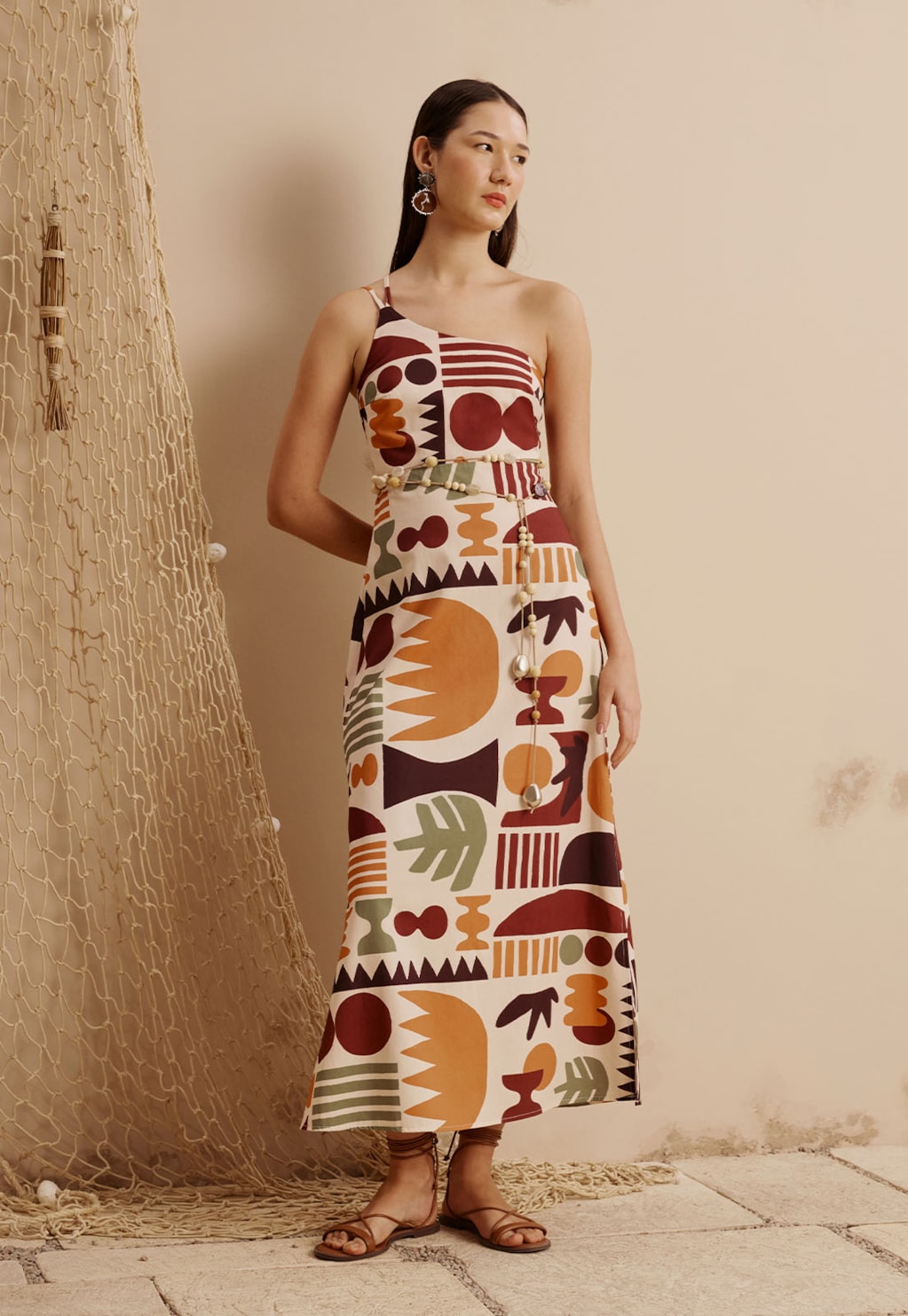 Vestido Midi Dupla Alça Com Fendas Estampado Ribeirinha