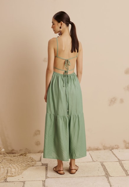 Vestido Midi Elástico Busto Vista Traseira