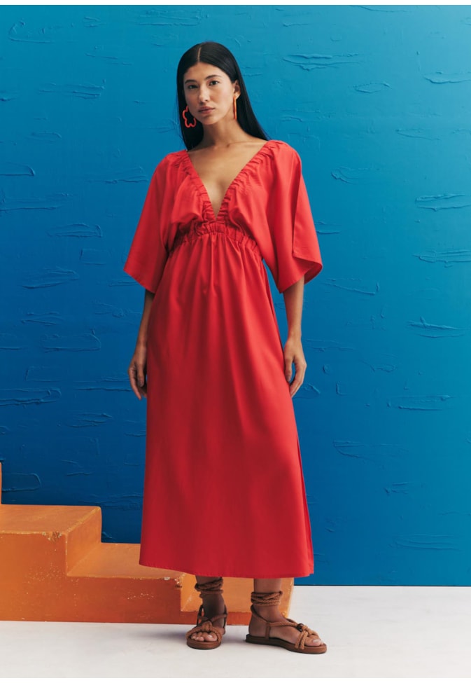 Vestido Midi Elástico Decote