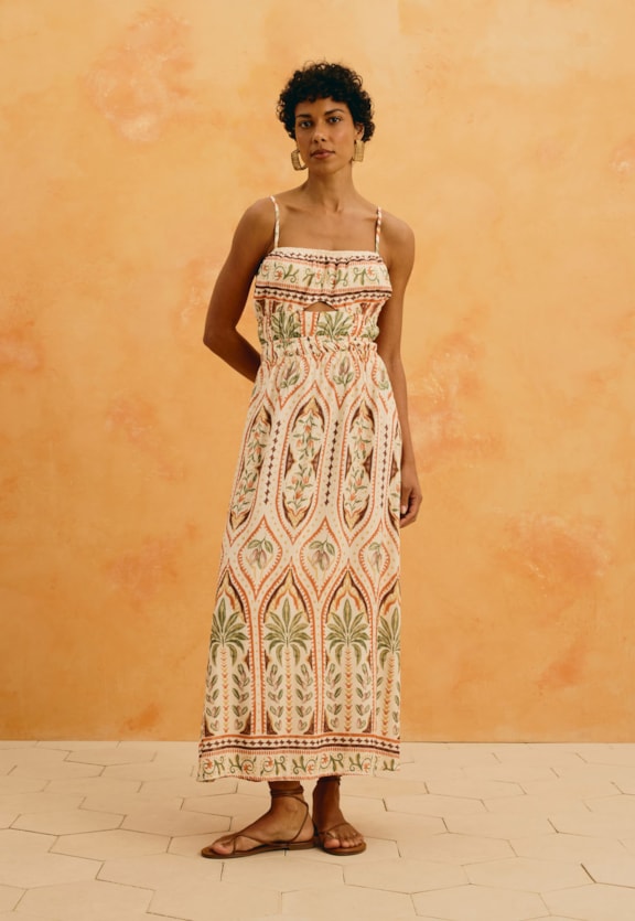 Vestido Midi Estampado Arcos Calamar Vista Frontal