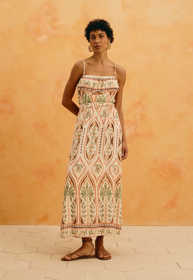 Vestido Midi Estampado Arcos Calamar