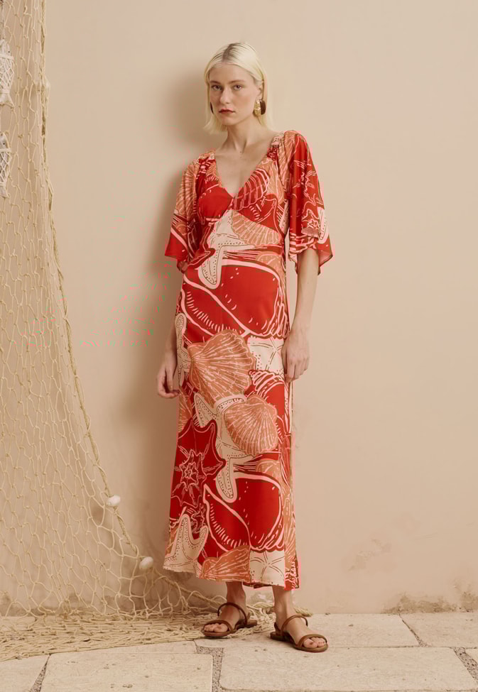 Vestido Midi Estampado Concha Guajará