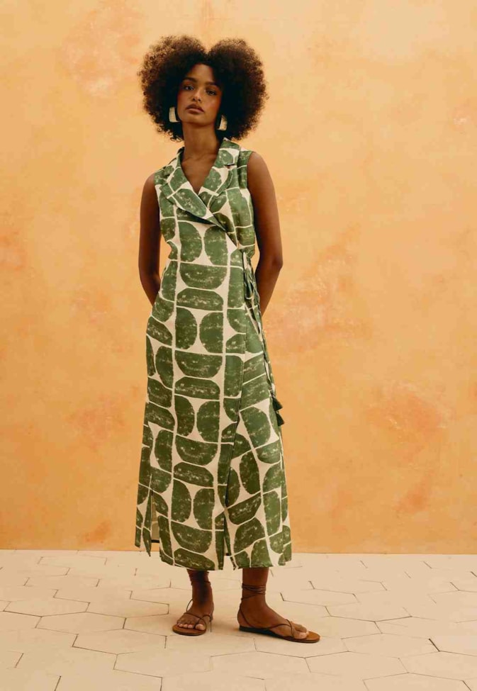 Vestido Midi Estampado Del Oro