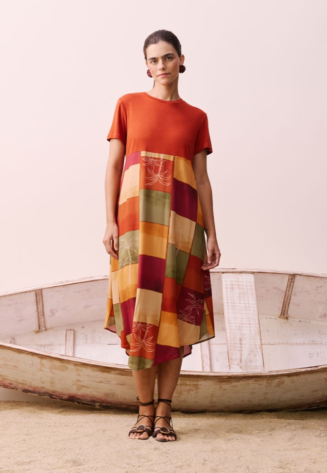 Vestido Midi Estampado Encontro das Águas