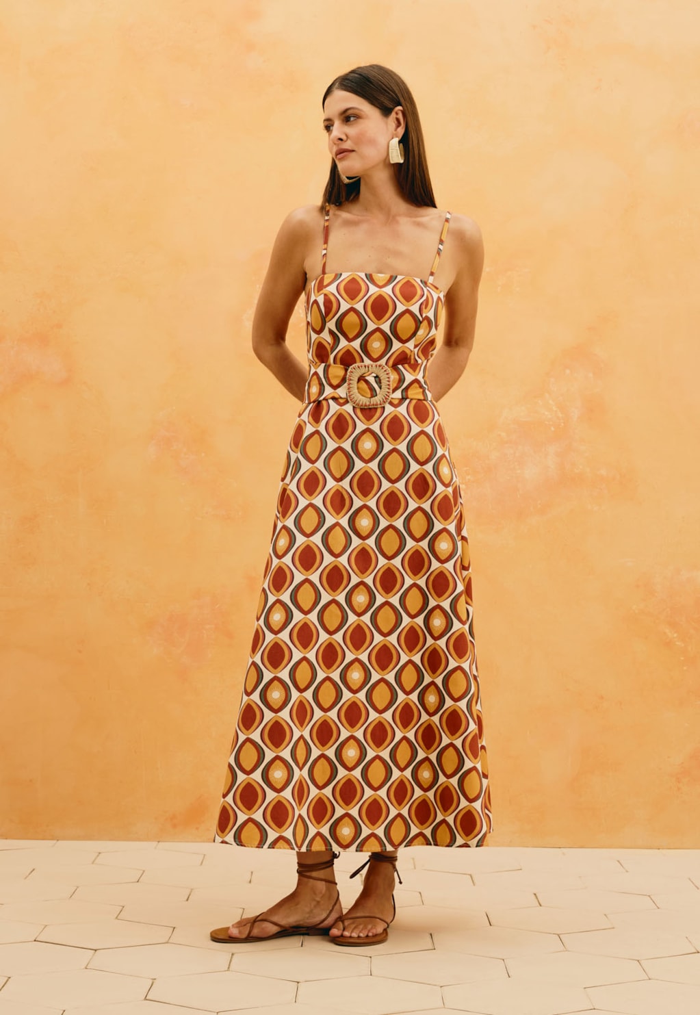 Vestido Midi Estampado Fivela Cacau Solar