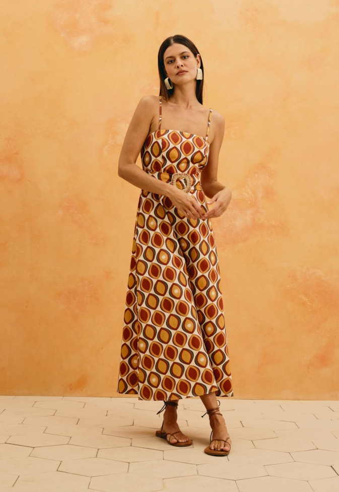 Vestido Midi Estampado Fivela Cacau Solar